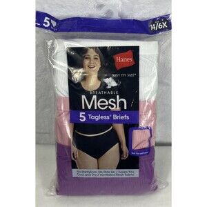 Hanes 5 Pair Tagless Briefs Breathable Mesh Size 14 6X Multicolor NEW